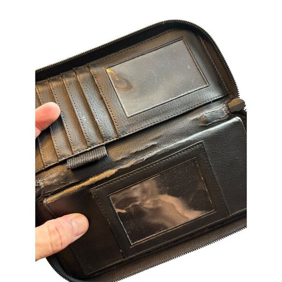 Genuine Leather Zip Wallet With Card Slots & ID Window For Men & Women - Picture 10 of 14